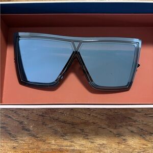 Christian Roth Angular Oversized Shield Sunglasses - Black Frame, Blue Lenses